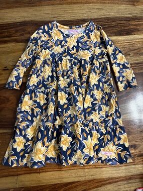 Ruffle Butts Girls Navy Floral Tiered Dress - Yellow Flower Print 4T